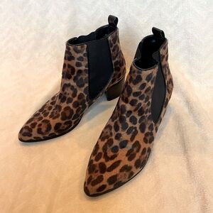 Leopard print faux fur heeled boots